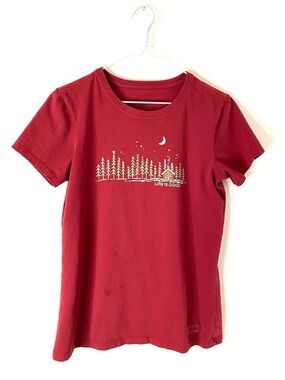 Life Is Good Cabin Forest Moon Graphic Tee Red Crusher Cotton